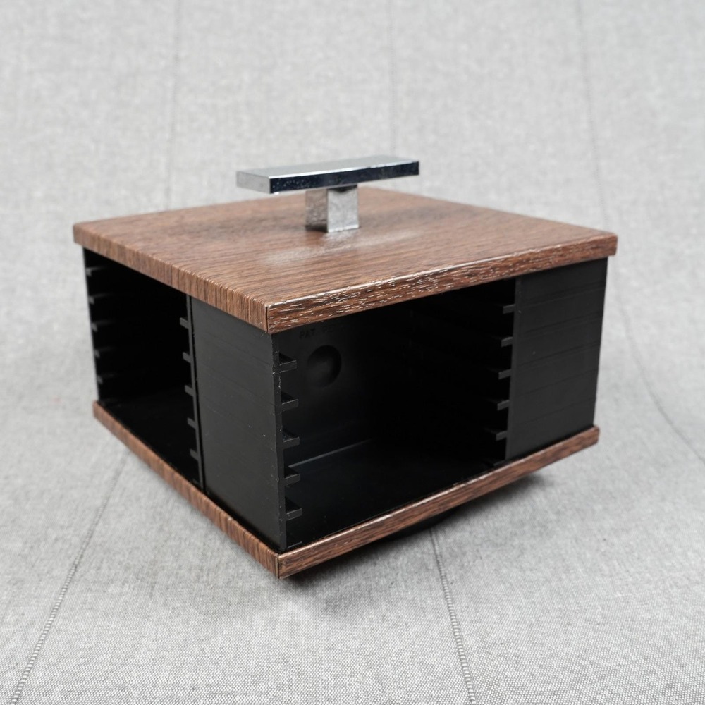 Vintage 1970 Esmond Rotating Cassette Tape Storage Rack Faux Wood 24 Slot Swivel